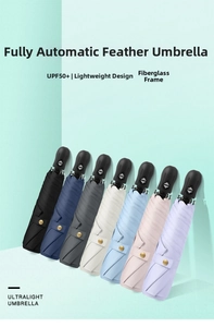 Ultralight automatic umbrellas in various colors with UPF 50+ and fiberglass frame
