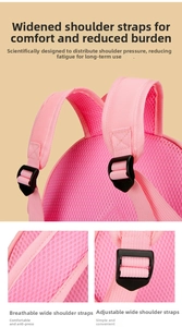 Detail of pink ergonomic wide shoulder straps with breathable mesh and adjustable buckles