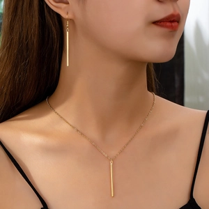Necklace And Earrings Jewelry For Women Zinc Alloy Gold Plated Geometric Rectangular Vertical Bar Elegant Minimalist Fashion