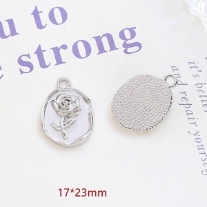 Detailed macro view of silver alloy rose pendant showing 17x23mm front and back texture
