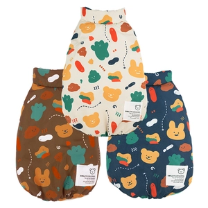 Quilted pet vest with cartoon bear and rabbit prints in beige, brown and navy blue colors