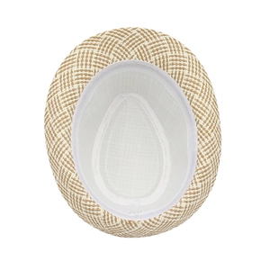 Détail de l'intérieur du chapeau de paille avec doublure en tissu blanc et bandeau de confort