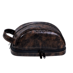 Beauty case vintage in pelle marrone da uomo con scomparti separati per bagnato e asciutto