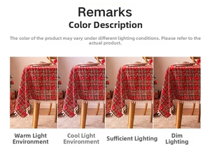 Red plaid tablecloth color comparison under warm, cold, bright and dark lighting