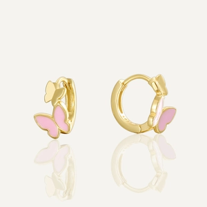 Butterfly Hoop Earrings With 925 Sterling Silver Earring Post Pink Enamel Gold Plated Fashion Jewelry For Women