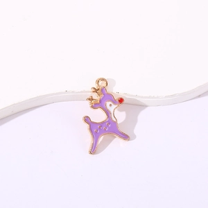 Christmas purple reindeer pendant in alloy with golden antlers for jewelry making