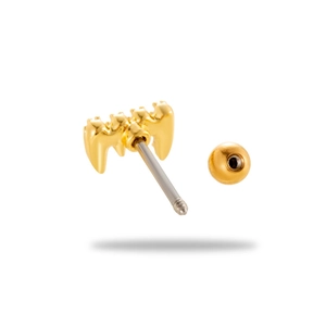 Detail of gold floral cartilage stud with screw ball back and silver surgical steel post
