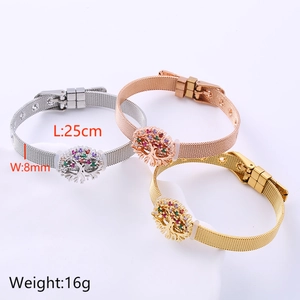 Tree Of Life Mesh Band Bracelet 304 Stainless Steel Colorful Rhinestone Adjustable Buckle Jewelry For Women