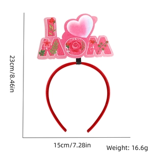 Cerchietto per la festa della mamma rosa e rosso con scritta I LOVE MOM e rose