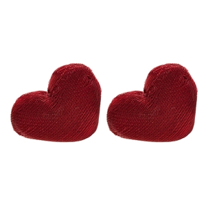 Vintage red fabric heart stud earrings with striped brushed texture for women