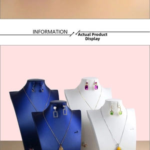 Detail view of colorful jewelry sets with necklaces and earrings on busts