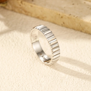Industrial style S925 sterling silver ring with relief texture and vintage finish