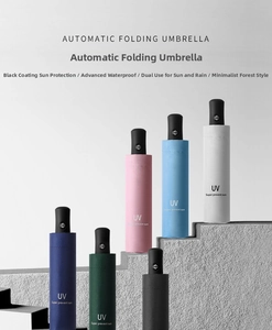 Detail of automatic UV folding umbrella featuring black glue sun protection and waterproof coating