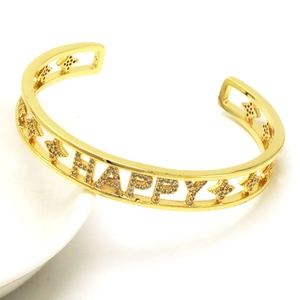 Gold plated chunky chain bracelet with HAPPY letter charm and sparkling star accents