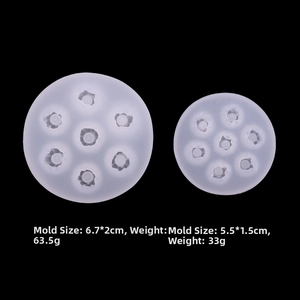 Detail view of two different sizes of translucent 3D raspberry silicone fruit cake molds