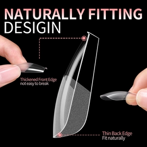 Naturally fitting transparent coffin fake nails with dual-thickness and durable design