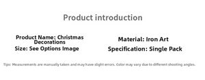 Detailed specifications for Christmas iron sleigh decor with size and material info