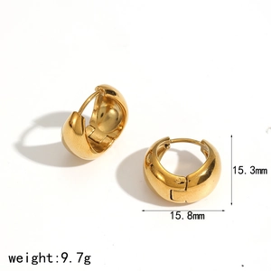 Orecchini a cerchio in acciaio inossidabile placcati oro 18k da donna, 15,8 mm