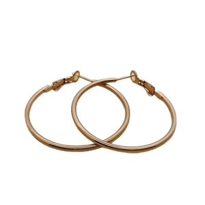 Minimalist rose gold stainless steel hoop earrings for women on a white background