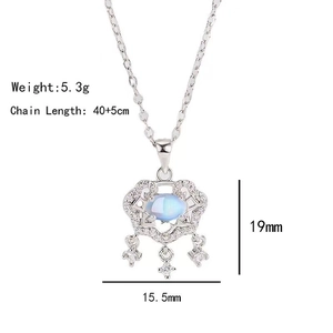 Collier élégant avec pendentif serrure en zircone et pierre oeil de chat en acier