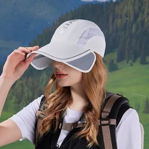 White quick-dry sun hat with wide retractable brim for outdoor sports and UV protection
