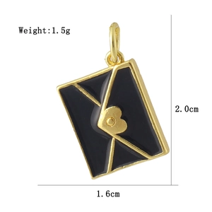 Detailed dimensions of 18K gold-plated envelope pendant with black enamel and gold heart