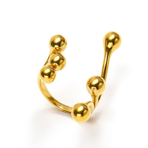 Minimalist 18k gold plated titanium steel ring with multiple polished beads for women