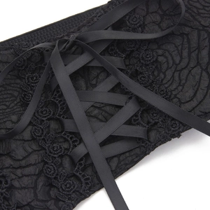French lace corset belt with embossed fabric and crisscross satin ribbon lacing