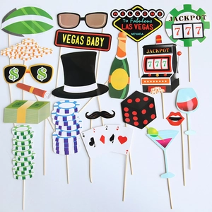 20-piece Las Vegas casino themed photo booth props set with gold foil accents for parties