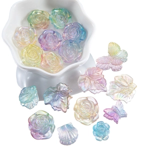 Iridescent acrylic butterfly and flower charms set for DIY jewelry and hair accessories