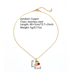 Elegant gold cherry pendant necklace with red crystals and stainless steel chain