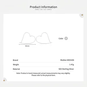 Minimalist S925 sterling silver heart-shaped hoop earrings 45mm diameter design