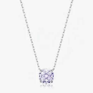 925 Sterling Silver Necklace With Purple Zircon Octagon Cut Lavender Gemstone Pendant Minimalist Clavicle Chain For Women
