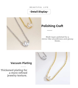 Detail of polished crown pendant necklace featuring sparkling zircon inlay and vacuum plating