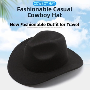 Close-up of minimalist black felt cowboy hat featuring curved brim and teardrop crown