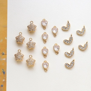 Gold plated heart and star pendants with cubic zirconia for DIY jewelry making