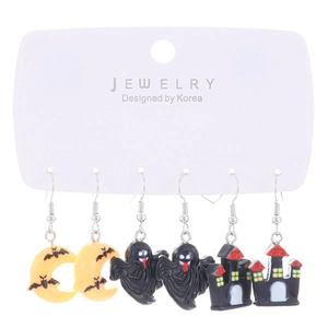 Ensemble de boucles d'oreilles Halloween avec pendentifs lune, fantôme et château pour fête