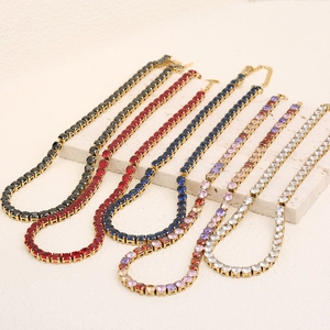 Luxury 18K Gold Plated Stainless Steel Tennis Chain Round Cut Zirconia Inlaid Necklace Bracelet For Women Fashion Jewelry