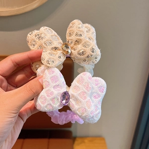 Girl's sequin butterfly hair scrunchies with rhinestones and sparkly crystal accents