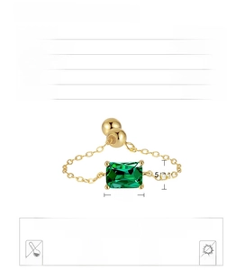 Detail specifications of S925 silver adjustable chain ring with green square zircon