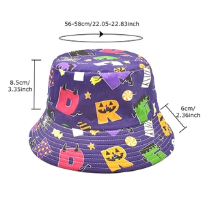 Purple Halloween bucket hat with pumpkin prints and reversible double-sided design
