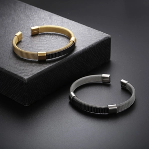 Minimalist woven stainless steel mesh bracelets for men in gold and silver finishes
