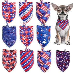 Independence Day Pet Bandana Patriotic Polyester Saliva Towel Scarf For Dogs Cats Stars Stripes Pattern