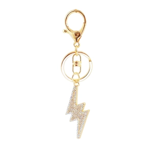 Gold lightning bolt keychain with colorful rhinestones for women handbags