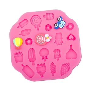Pink silicone mold for cartoon candy, hot air balloons and cars cake decorations