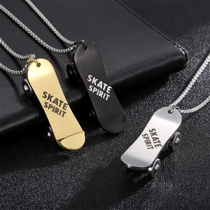 Collier pendentif skate spirit hip hop en acier inoxydable or, noir et argent