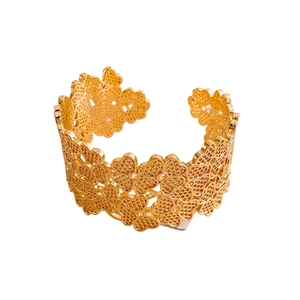 Elegant gold clover flower cutout open cuff bracelet in polished minimalist metal