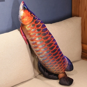 Macro detail of the smooth 3D printed scales on the cartoon golden arowana plush fish cover