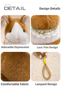 Detail of plush bunny keychain showing lace collar, soft texture and hanging strap