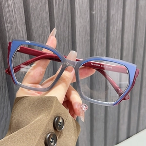 Stylish TR90 blue light blocking glasses with blue grey frame and red temples